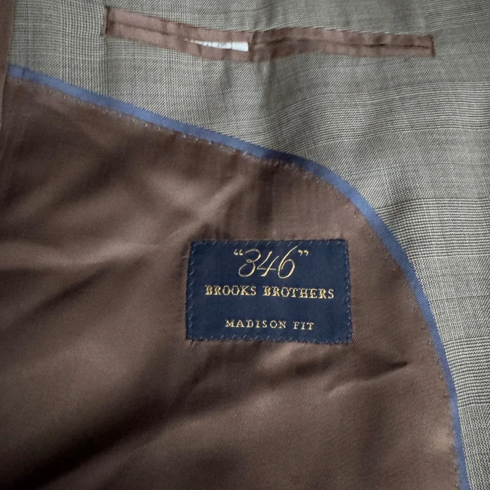 Brooks Brothers 346 Blazer Mens 43R Brown Glen Plaid Wool Madison Fit Sport Coat
